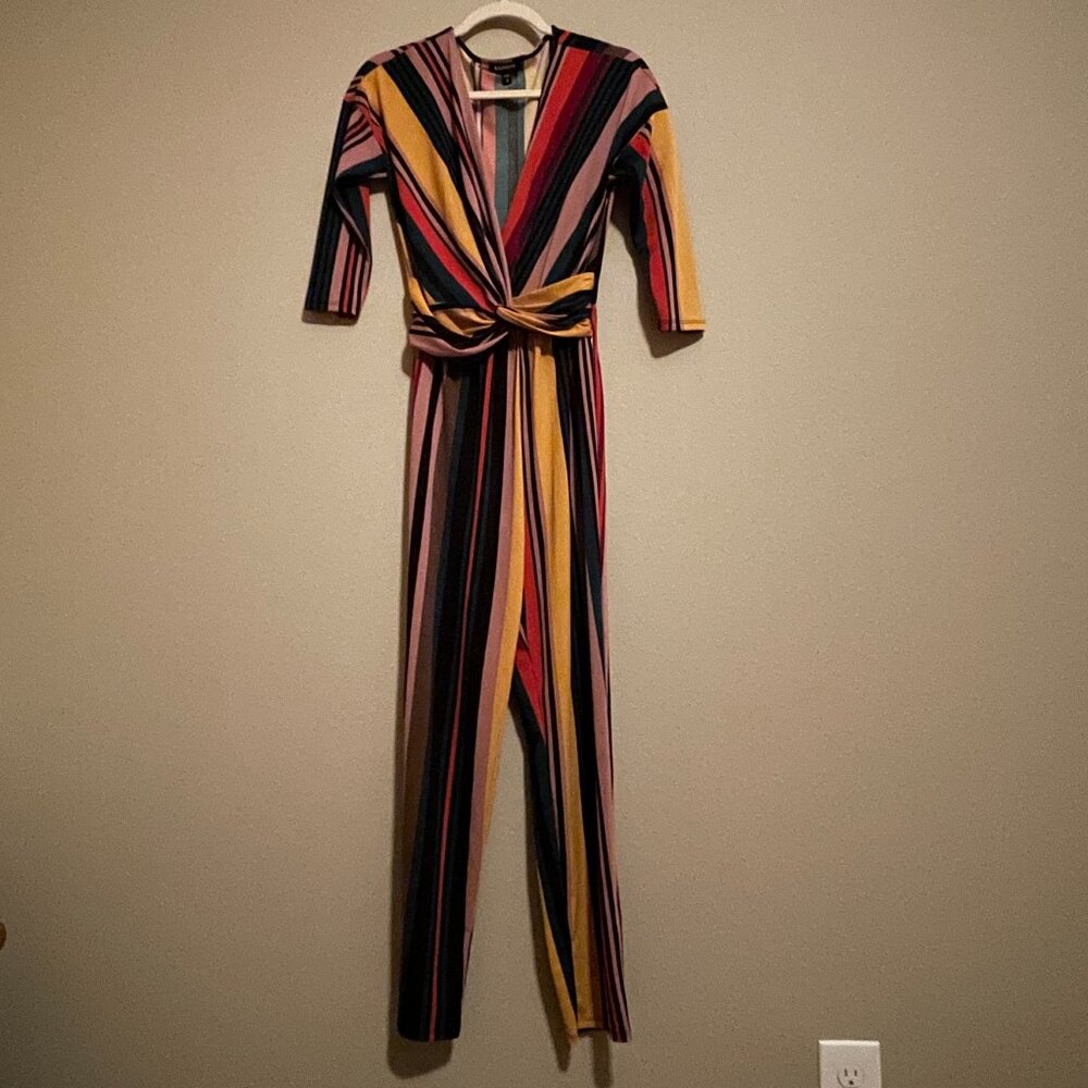 Express, XS, Multi Colored, Deep V Neck, Striped Jumpsuit.